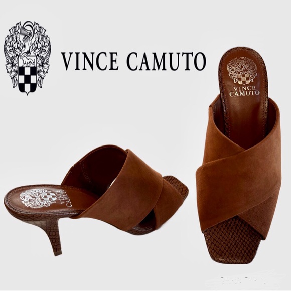 VINCE CAMUTO Rehnya Leather Heeled Sandal in Warm Caramel (8M) - Picture 15 of 17